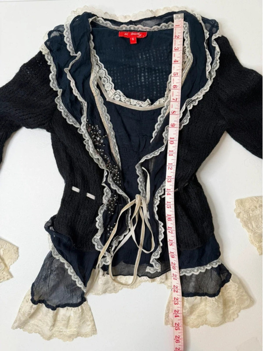 Romantic Vintage René Derhy Sequin Lace Trim Cardigan Top Y2K Size S - Picture 8 of 8